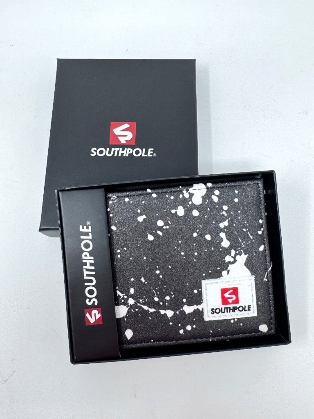 Southpole Paint Splatter Graffiti Y2K Bifold Wallet Black Faux Leather NEW